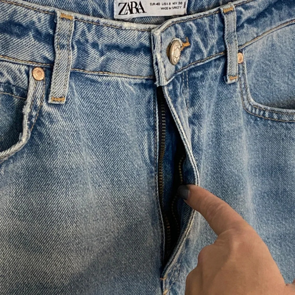 Zara High Rise Distressed Straight Leg Jeans Blue 33821 - Picture 6 of 12